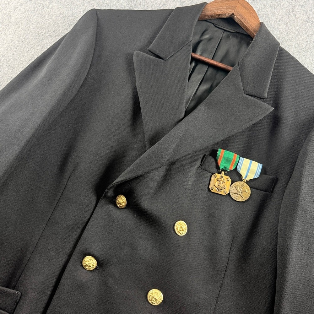Abbott Men's Military Dress Uniform Jacket 40L Black Gold-Tone Buttons Medals